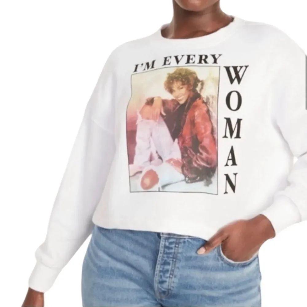 Old Navy Oversized Cropped Pop Culture Graphic Sweatshirt Whitney Houston Medium